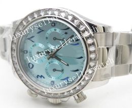 2 Styles Heren Super BP Factory Polshatches Kaliber 7750 Automatische beweging 40 mm Chronograph Icy Blue Dial Subdials Blue Arabic Diamond Crested Bezel Watch