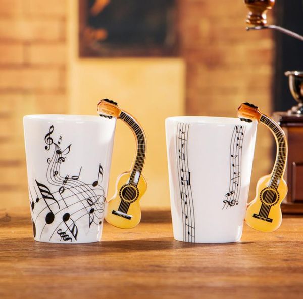 2 Styles Musique Note Guitare Tasse En Céramique Jus De Lait Tasse De Citron Café Tasse À Thé Bureau À Domicile Verres Cadeau Unique SN1855