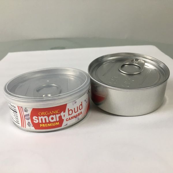 Bolsas de embalaje de 2 estilos Latas de hojalata selladas con máquina SmartBud 3,5 gramos Tanque de frasco de brotes inteligente Flor de hierba seca Envasado con 16 etiquetas adhesivas de sabor