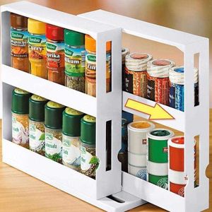 2 Tier Slim Slide Rotatif Push-Pull Rack Étagères De Stockage Des Aliments Chariot De Cuisine Armoire Caddy Spice Rack Accessoires De Cuisine 210705