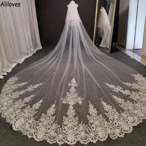 2 niveaux de longueur de dentelle appliquée Veille nuptiale 3 4 5 mètres blanc ivoire Vele de mariage avec peigne Blusher Bride Headpice Women Accessoires de cheveux