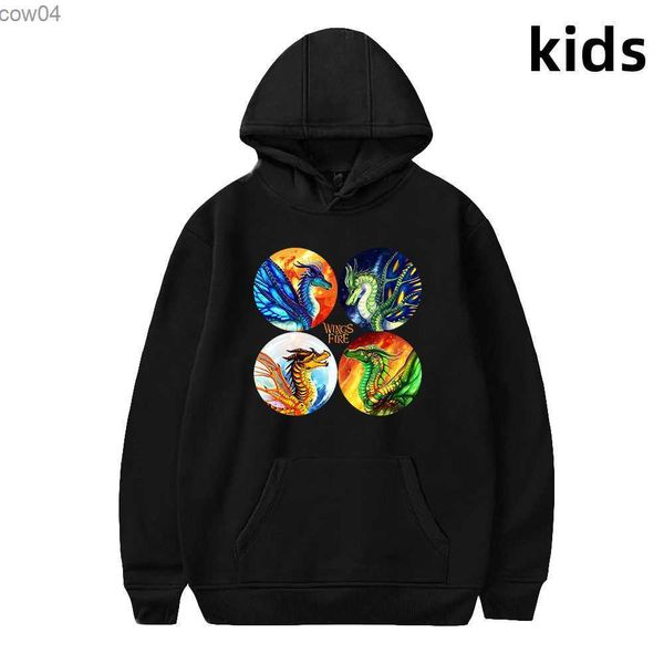 Sudaderas con capucha para niños de 2 a 14 años, ropa con alas de fuego para niños y niñas, Sudadera con capucha, prendas de vestir exteriores Harajuku, chaqueta, abrigo, ropa para niños L230625