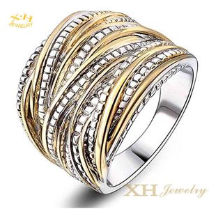 2 Toon Ineenstwinted Crossover Statement Ring Mode Chunky Band Ringen voor Dames Mannen Goud Sier Plated Wide Index Finger Rings