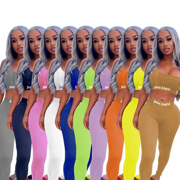 2 Types Femmes Sans Manches Survêtements Tenues 2 Pièces Ensemble Jogging Sportsuit Legging Sportswear Sweatshit Collants Imprimer K8681