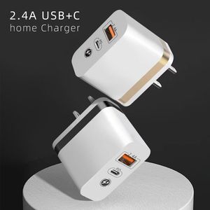 2 adaptateurs USB type-c PD + 2,4 a, Charge rapide, prise US UL, chargeur mural universel pour Smartphone et téléphone portable