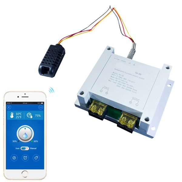 Kit de contrôleur de moniteur de mesure d'humidité de température de commutateur intelligent de contrôle de WiFi de grand courant de 2 voies 30Amp