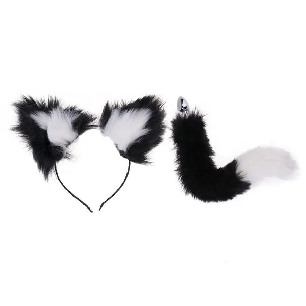 2 femmes sexy chat renard cosplay accessoires oreilles en peluche bandeau avec queue plug anal costumes ensemble adulte mascarade fête drôle jouets érotiques 240315