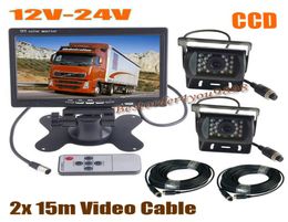 Caméra de recul pour voiture, 2x18 LED IR CCD, moniteur LCD 4 broches 7 pouces, Kit de vue arrière pour Bus camion Van, câble vidéo 2x15M 12v 24v rapide Sh7115318