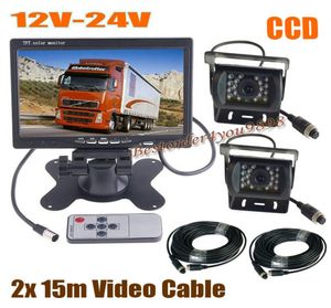 2x18 LED IR CCD Auto Achteruitrijcamera 4Pin 7quot LCD Monitor Achteruitrijcamera Kit Bus Vrachtwagen bestelwagen 2x 15M Videokabel 12V24V Snel Sh4808397