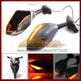 2 X Luces de giro LED para motocicleta Espejos laterales para HONDA NSF 100 NSF-100 NSF100 06 07 08 09 10 2006 07 2008 2009 2010 Indicadores de señal de giro de carbono Espejo retrovisor 6 colores