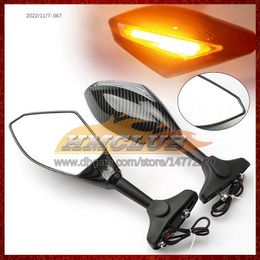 2 X motocicleta LED luces de giro espejos laterales para KAWASAKI NINJA ZX14 R ZX 14R 14 R ZX-14R ZX14R 12 13 14 15 16 17 indicadores de señal de giro de carbono espejo retrovisor 6 colores