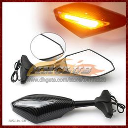 2 X motocicleta LED luces de giro espejos laterales para KAWASAKI NINJA ZX3R ZX300R ZX 300R EX300 2013 2014 2015 2016 2017 indicadores de señal de giro de carbono espejo retrovisor 6 colores