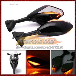 2 x Motorfiets LED Turn Lights Side Mirrors voor Kawasaki Ninja ZX 14R 14 ZX-14R ZX14R 2006 2007 2008 2009 2009 2010 Koolstof draai Signaalindicatoren achteruitkijkspiegel 6 kleuren