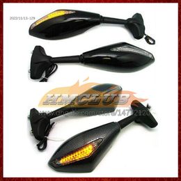 2 X Luces de giro LED para motocicleta Espejos laterales para SUZUKI GSXR600 GSXR750 GSXR 600 750 CC K8 08 09 10 2008 2009 2010 Indicadores de señal de giro de carbono Espejo retrovisor 6 colores