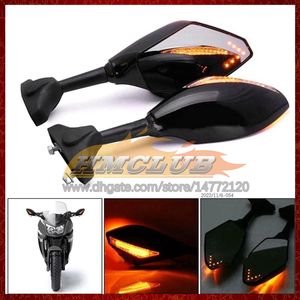 2 X motocicleta LED luces de giro espejos laterales para KAWASAKI NINJA ZX10R ZX 10R 10 R 1000 ZX-10R ZX1000 06 07 2006 2007 indicadores de señal de giro de carbono espejo retrovisor 6 colores