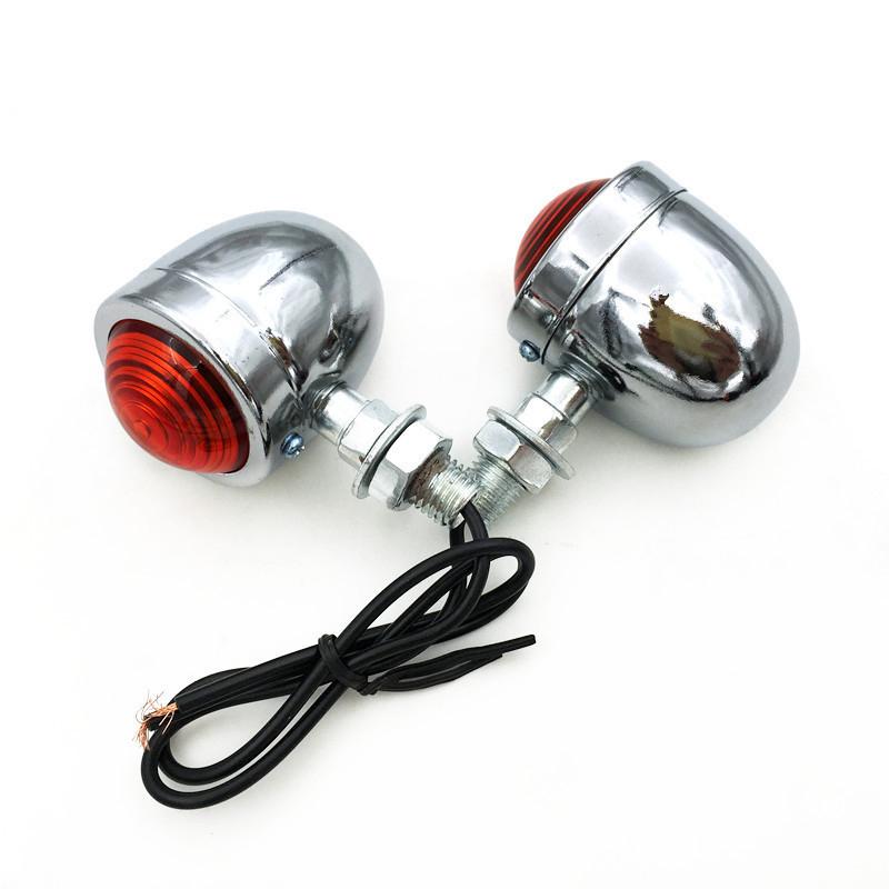 2 x Universal Motorcycle All Metal Turn Signal Light Indicator Flasher Blinker Chopper Bobber Oldschool Cafe Racer Silver