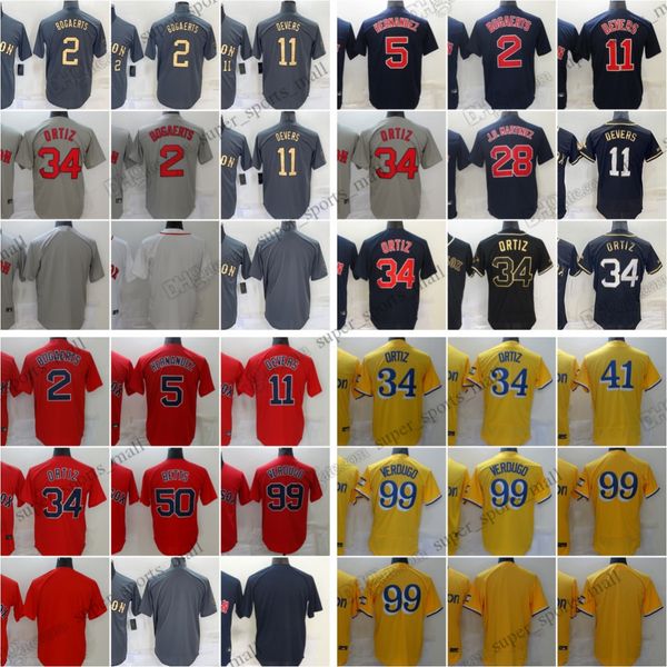 2 Xander Bogaerts Camisetas de béisbol Enrique Hernández Ted Williams Rafael Devers Martínez David Ortiz Chris Sale Mookie Alex Verdugo Travis Shaw Jersey cosido