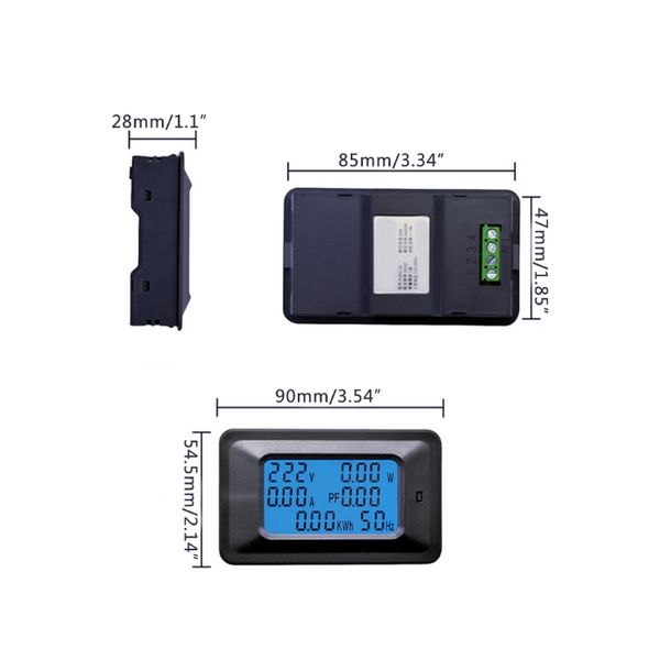 20/100A AC LCD Panneau numérique Power Watt Montorat Tension KWH Voltmètre AMMETER P06S Multifonctionnel Watt-Hour