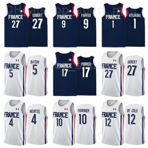 20-2020 Basketbal Frankrijk Rudy Gobert Jersey 27 Nando de Colo 12 AMATH MBAYE TIMOTHE LUWAWU-CABARROT THOMAS HEUREEL ANDREW ALBICY TEAM NAVY BLAUW