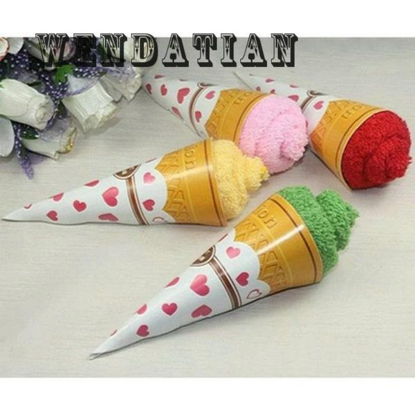 Toalla pequeña de pastel de modelado de helado de fibra sólida creativa de textiles para el hogar de 20*20cm para regalo del Día de San Valentín 20 piezas por lote