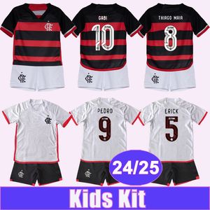 24 25 Flamengo Kid Kit Soccer Jerseys Pedro Erick Varela Ayrton L. Araujo Lucas Home Away Child Suit Football Shirts Uniforms