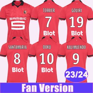 2023 24 Stade Rennais Terrier Bourigeaud Mens Soccer Jerseys Doku Theate Kalimuendo Gouiri Majer Santamaria Home Red Football Shirts