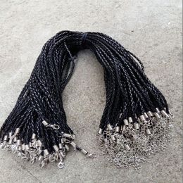 Cordons de collier tressés en cuir PU noir, 20, 22, 24 pouces, 3mm, avec fermoir à homard, pour bricolage, bijoux artisanaux, 249z