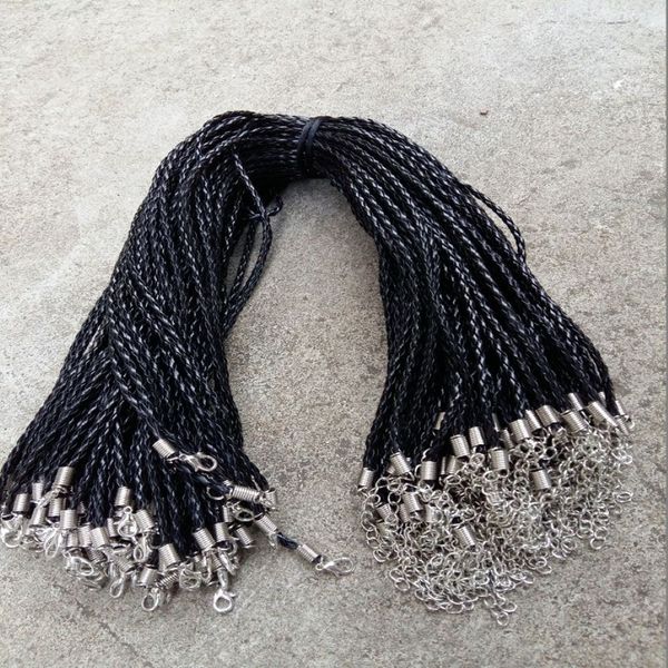 Cordons de collier tressés en cuir PU noir, 20, 22, 24 pouces, 3mm, avec fermoir à homard, pour bricolage, bijoux artisanaux, 239L
