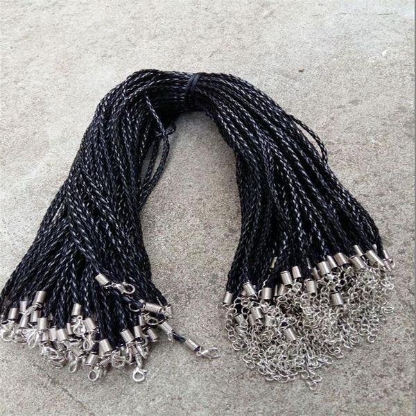 Cordones trenzados de cuero PU negro para collar, 20 '', 22'', 24'', 3mm, con cierre de langosta para joyería artesanal DIY, 290V