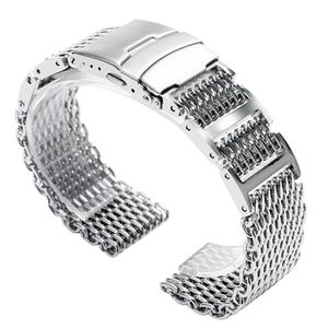 20 22 24mm argent noir acier inoxydable requin maille lien solide bracelet de montre bracelet de remplacement fermoir pliant 295W