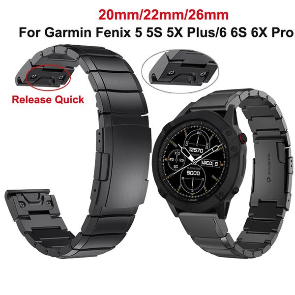 20 22 26mm Sangles Bracelet de montre Adaptateur rapide sans outil Démontage Boucle métallique en acier inoxydable pour Garmin Fenix 5 5X Plus 6 6X Pro 3HR 935