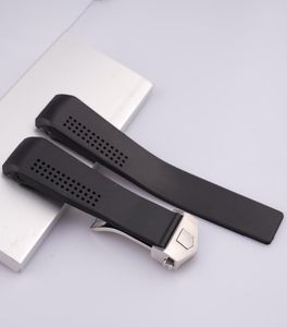 20 22 mm Nouveau bracelet Black Silicone Rubber Bands Watchs Strap Silver Deployment fermoir pour les outils d'installation groupés Watch7221285