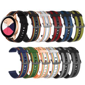 20 22mm Striped Rainbow Straps Sport Bracelet en silicone pour Samsung Galaxy Active 2 Huawei GT2 Xiaomi Watch Garmin Bandes de remplacement