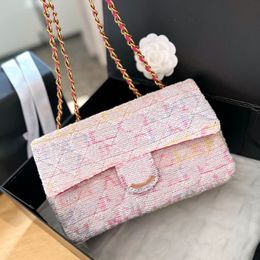 20/25 cm vrouwelijke ontwerper gradiënt tweed schoudertas roze email Hardware kleurrijke letter decoratie klassieke klep rode matelasse ketting dame lading cross body handtas