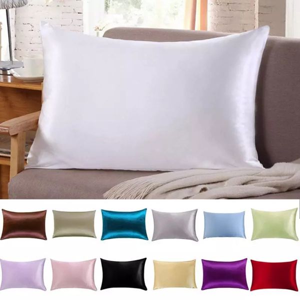 20 * 26 pulgadas Funda de almohada de satén de seda Fundas de almohadas de color sólido Ropa de cama de lujo Funda de almohada suave para cama WLL478