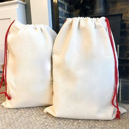 20*27inch Sublimation Santa Sacks Christmas Burlap Gift Sacks with Red Drawstring Linen Bags Xmas Bag Heat Transfer Printing Gift DIY Craft 50*70cm express B5