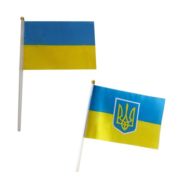 Drapeau de l'Ukraine de 20*28cm avec les mini drapeaux ukrainiens blancs de poignée de poteau