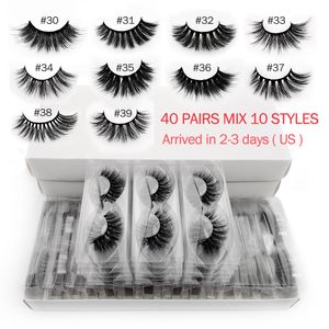 20/30/40 Pairs Mink Eyelashes Groothandel Handgemaakte 3D Mink Lases Mix 10 wimpers Stijlen Bulk Natural False Wimpers Make Cilios CX200810