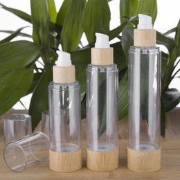 20/30/50/80/100/120 ml de conteneurs d'échantillons cosmétiques en bambou Lotion d'émulsion Bouteilles de pompe sans air sous vide en bambou F2687 Gmbpg Oiogk