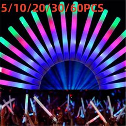 20/30 / 60pcs LED Luminous Sticks Party Rave Mousse Glow Stick RVB Fluorescent Dark Light for Bar Wedding Birthday Festival Supplies 240417