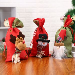 20*37cm sacs de noël pour cadeaux et cadeaux décorations d'arbre de noël ornements de décoration d'intérieur père noël bonhomme de neige wapiti sacs de bonbons CO539