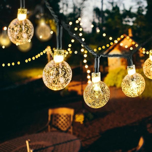 20/50 LEDS Boule de Cristal 5M/10M Lampe Solaire Puissance LED Guirlande Lumineuse Guirlandes Jardin Décoration De Noël Pour Extérieur - Blanc Pur 20