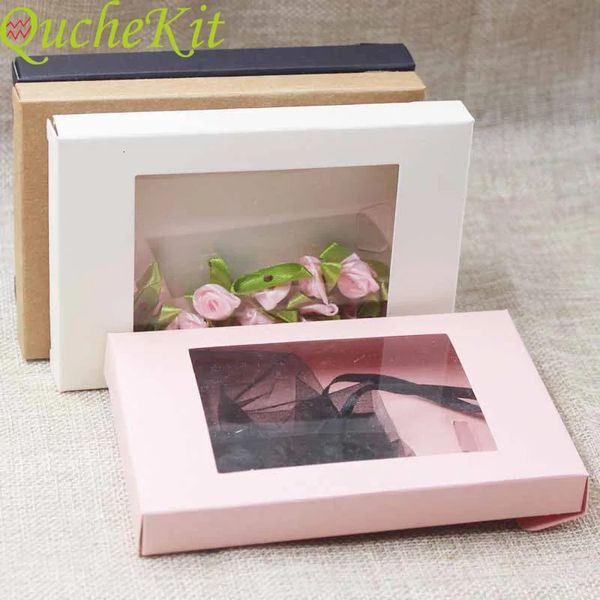 20/50 Pièces d'emballages cadeaux en papier multicolore et boîte d'affichage avec fenêtre en PVC transparent Boîte de bonbons de mariage Kraft Paper Gift Packaging Box 231227