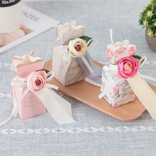 20 / 50pcs Faveur de mariage en marbre et sacs-cadeaux sucrés Candy Dragee Box Mariage Baby Shower Anniversaire Invités Event Party Supplies 211108