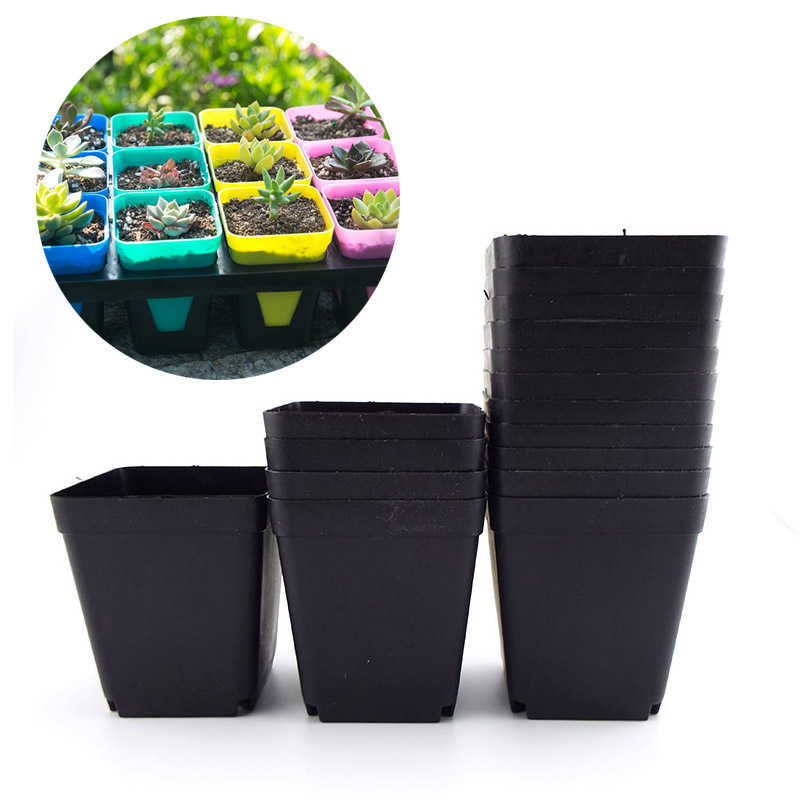 20/50pcs mini plast svart färg blomma fyrkantiga krukor trädgård plantor liten plantering plantskola för saftiga växter veg 210712