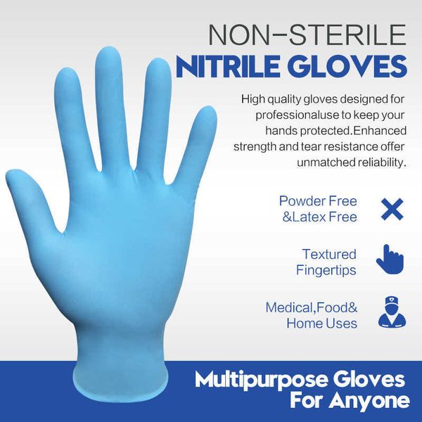 Guantes de nitrilo desechables sin látex, color negro y azul, seguridad laboral para cocina, tareas domésticas, tatuaje, corte de pelo, 20/50 Uds.