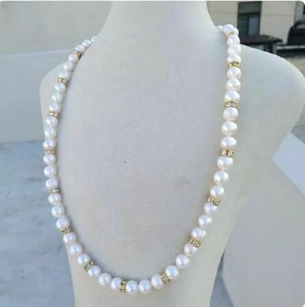 Collier de perles blanches naturelles rondes des mers du Sud, 20 AAA, 89mm, or 14 carats, 240106