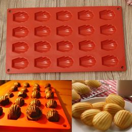 20 Holte DIY Cookies Bakeware Gadgets Mini Madeleine Shell Cake Pan Siliconen Chocolade Mold Bakvorm Vormwerktuigen 210225