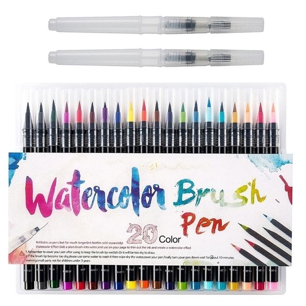 20 marqueurs d'art de couleur aquarelle peinture marqueur stylo pinceau doux stylo ensemble pour calligraphie art fournitures livre manga bande dessinée calligraphie 201225