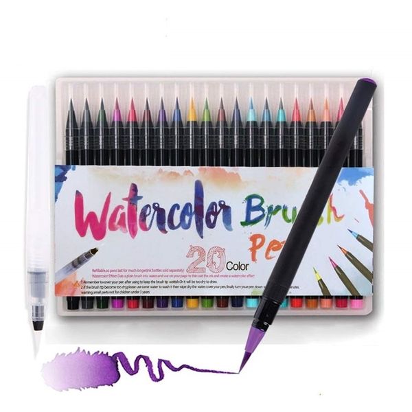 20 Pennelli per acquerello a colori Set di penne per acquerello con penna per colorare ad acqua ricaricabile per disegnare pittura Calligrafia arte Regalo per bambini A6901 211104